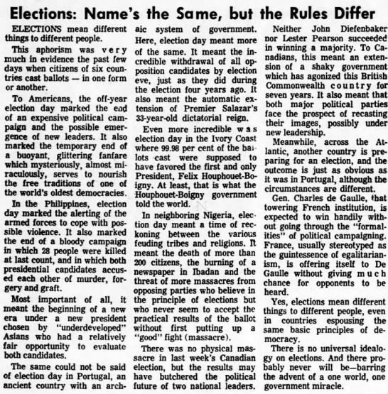 Elections: Name's the Same, but Rules Differ